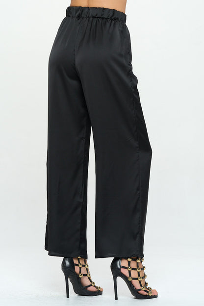 Stretch Satin Pants w/ Elastic Waist and Pocket-2