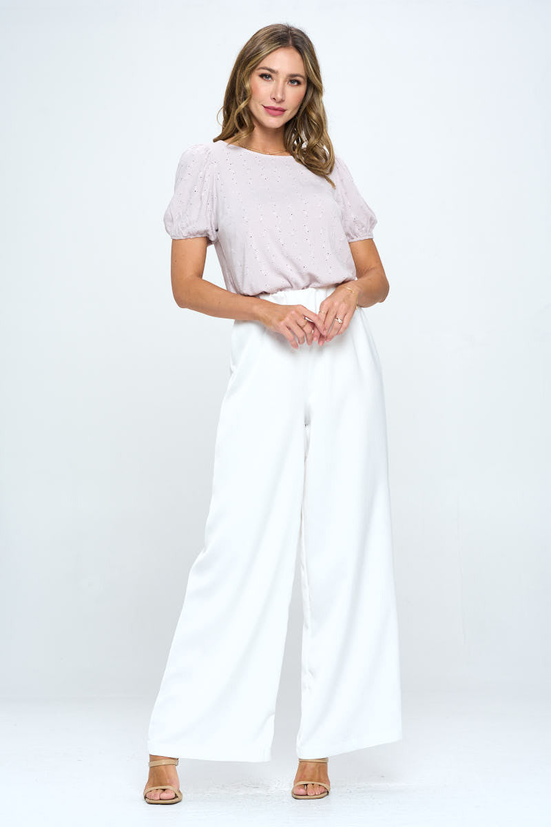 Round neck Puff Sleeve Top with Embroidery-3