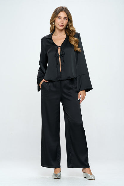 Stretch Satin Pants w/ Elastic Waist and Pocket-4