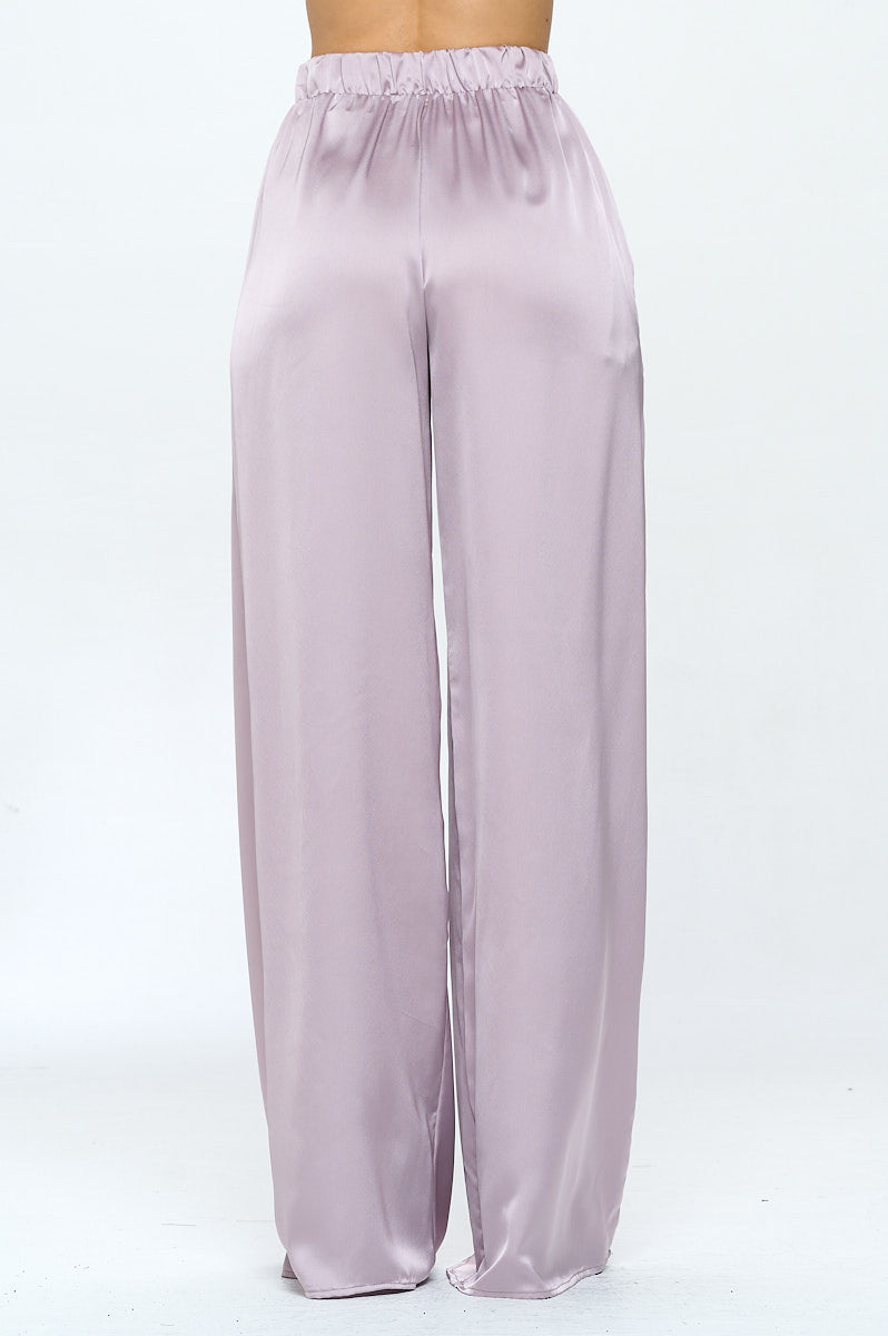 Stretch Satin Pants w/ Elastic Waist and Pockets-3