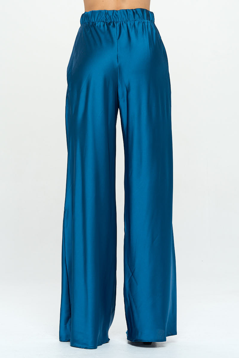 Stretch Satin Pants w/ Elastic Waist and Pockets-3