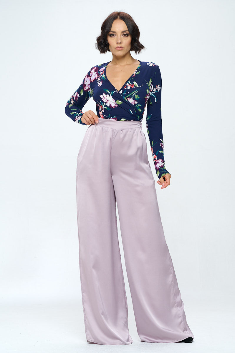 Stretch Satin Pants w/ Elastic Waist and Pockets-4