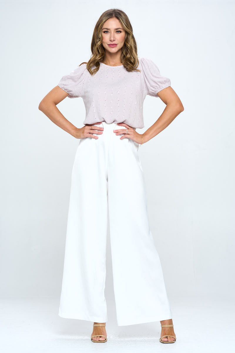 Round neck Puff Sleeve Top with Embroidery-4