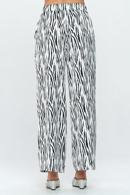 Satin Stretch Zebra Print Pants with Pockets-2