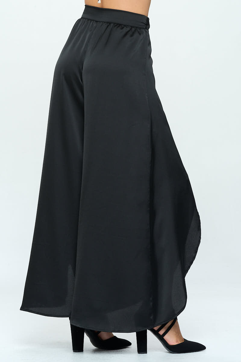 Stretch Satin Split Wide Leg Pants with Tie-2