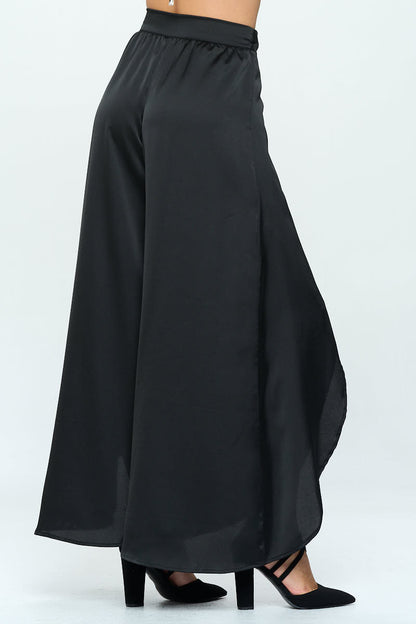 Stretch Satin Split Wide Leg Pants with Tie-2