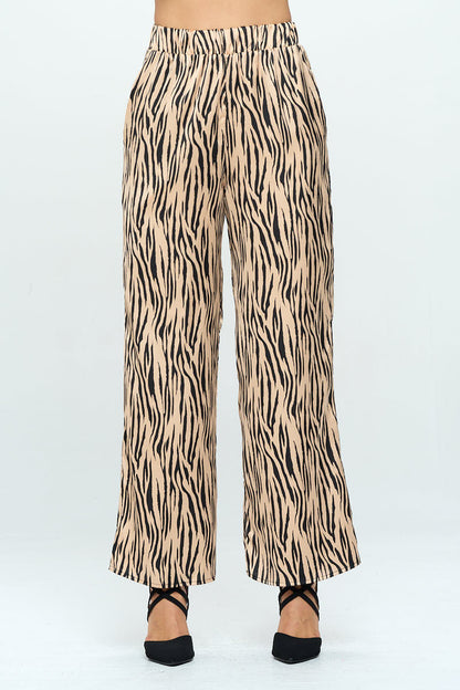 Satin Stretch Zebra Print Pants with Pockets-0