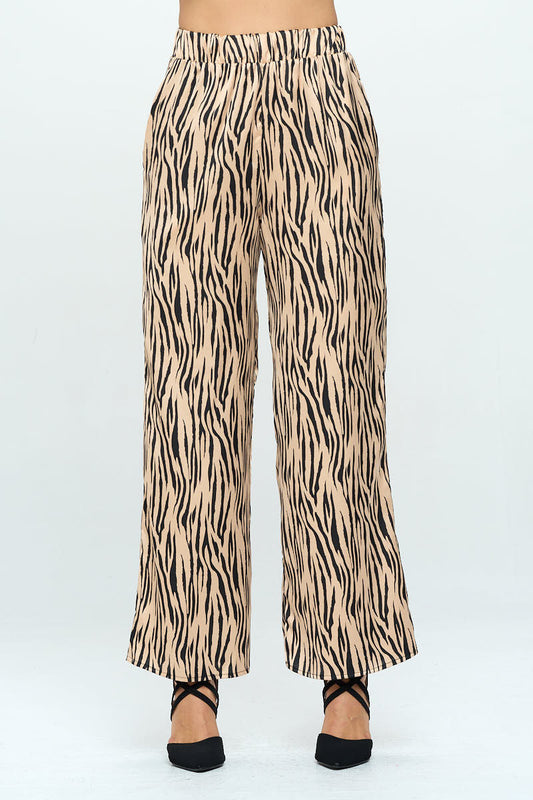 Satin Stretch Zebra Print Pants with Pockets-0