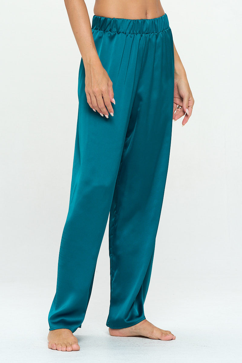 Stretch Satin Pants w/ Elastic Waist and Pockets-1