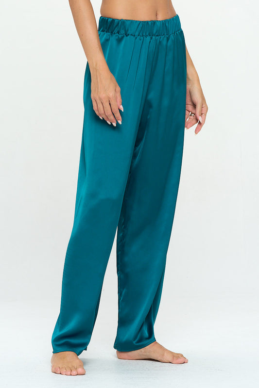 Stretch Satin Pants w/ Elastic Waist and Pockets-1