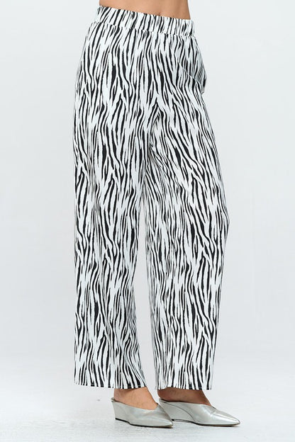 Satin Stretch Zebra Print Pants with Pockets-1