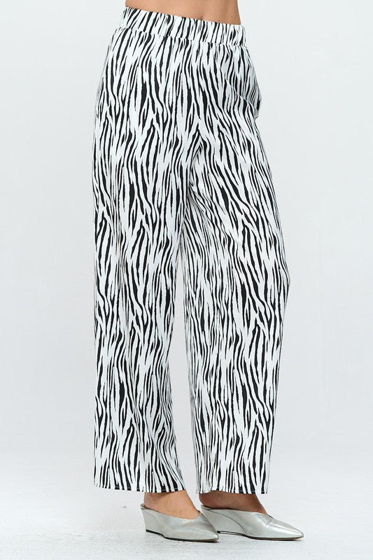 Satin Stretch Zebra Print Pants with Pockets-1
