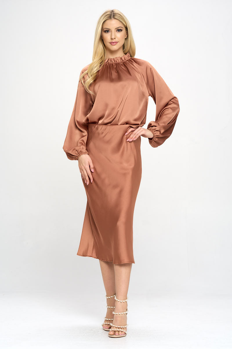 Solid Satin Ruffle Mock Neck Top-4