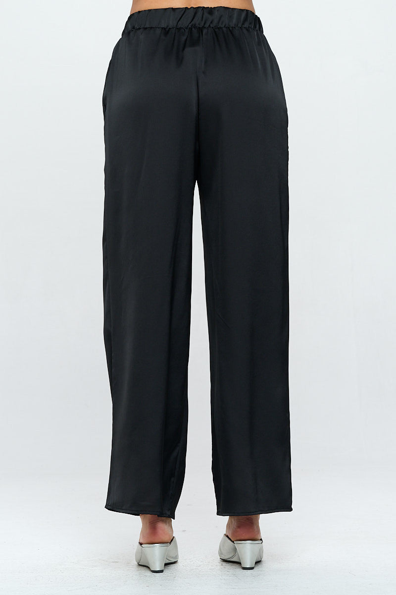 Stretch Satin Pants w/ Elastic Waist and Pocket-3