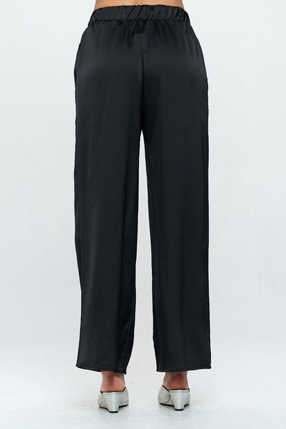 Stretch Satin Pants w/ Elastic Waist and Pocket-3