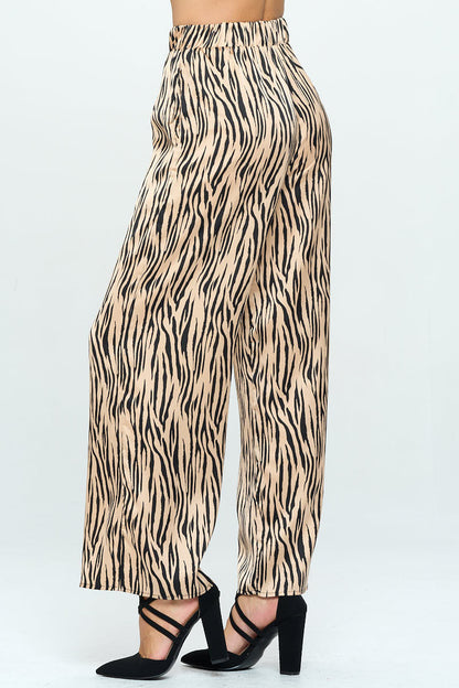 Satin Stretch Zebra Print Pants with Pockets-2