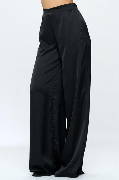 Stretch Satin Pants w/ Elastic Waist and Pockets-2