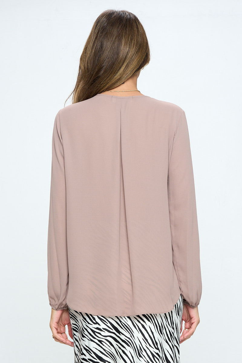 Solid Long Sleeve Surplice Top-3