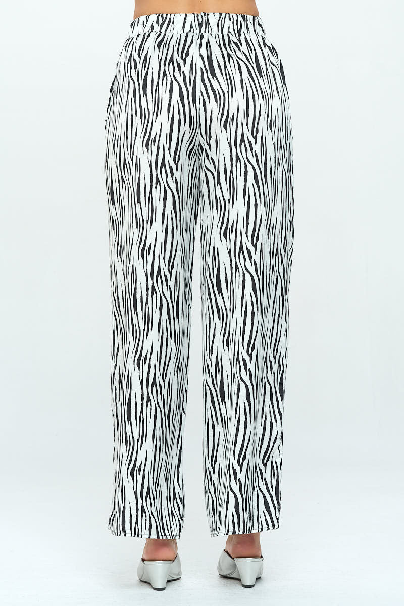 Satin Stretch Zebra Print Pants with Pockets-3