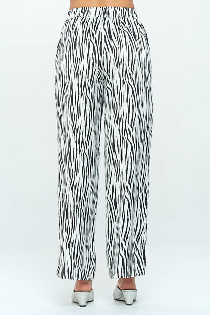 Satin Stretch Zebra Print Pants with Pockets-3