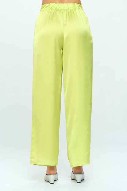 Stretch Satin Pants w/ Elastic Waist and Pocket-3