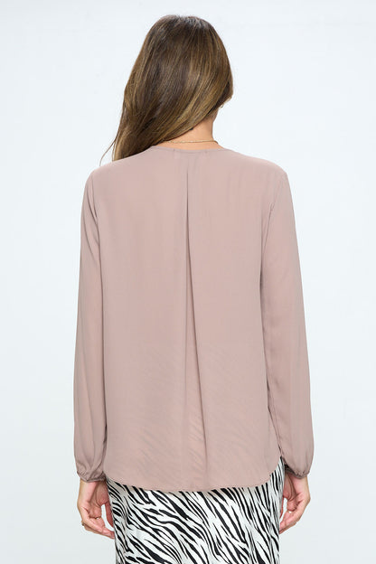 Solid Long Sleeve Surplice Top-3