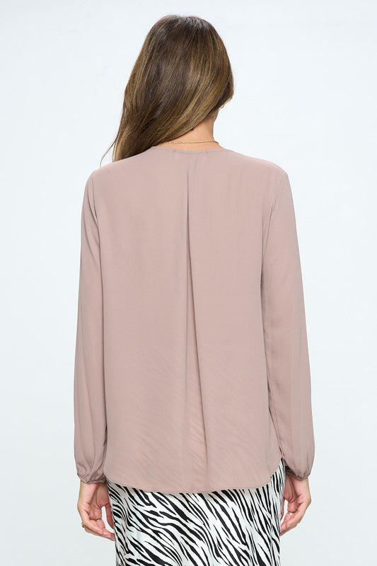 Solid Long Sleeve Surplice Top-3