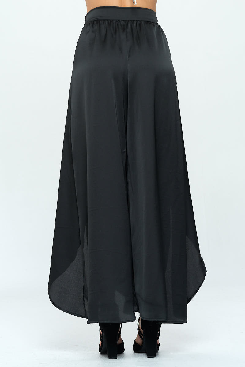 Stretch Satin Split Wide Leg Pants with Tie-3