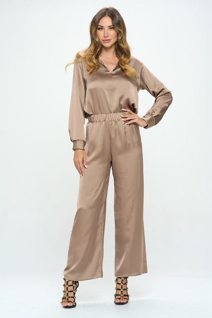 Stretch Satin Pants w/ Elastic Waist and Pockets-4
