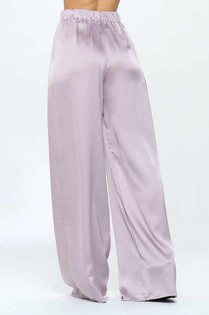 Stretch Satin Pants w/ Elastic Waist and Pockets-2