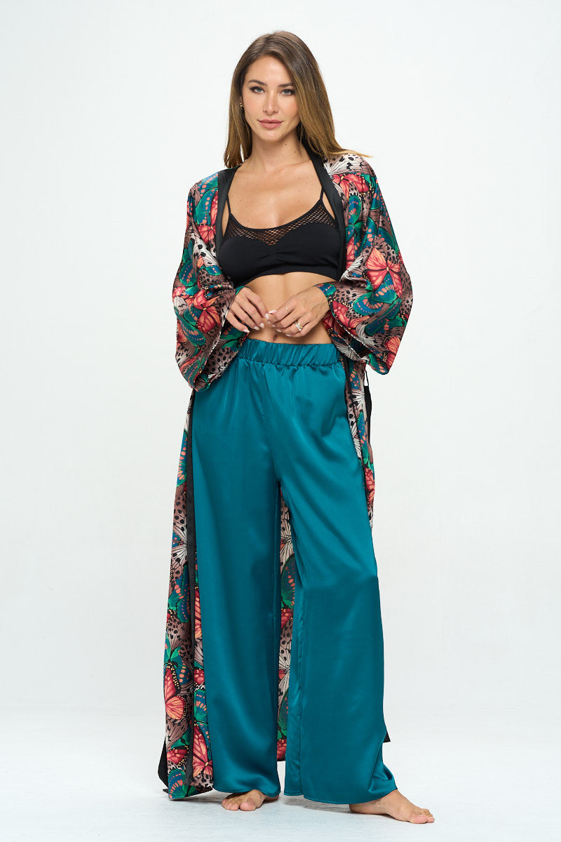 Stretch Satin Pants w/ Elastic Waist and Pockets-4