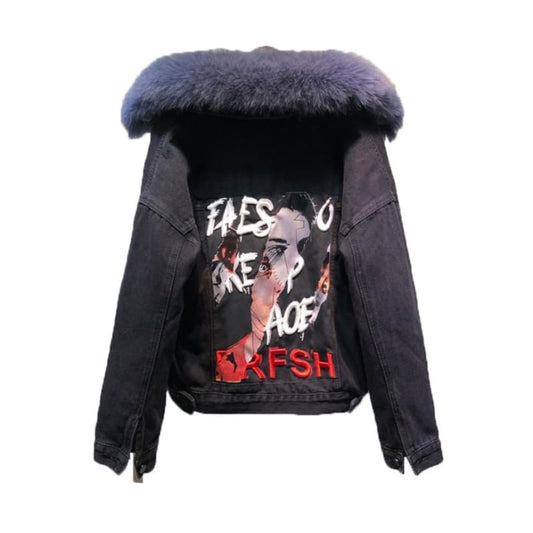 FOXY LADY Dark Blue Denim Jacket | The Urban Clothing Shop™