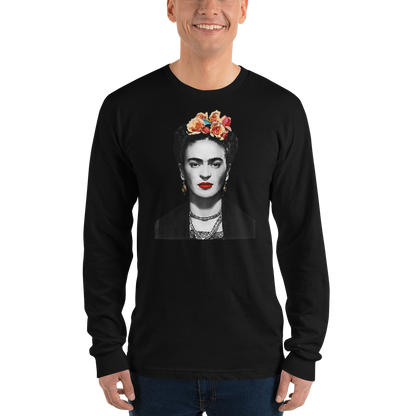 Frida Kahlo With Flowers Poster Artwork Long Sleeve Shirt-3