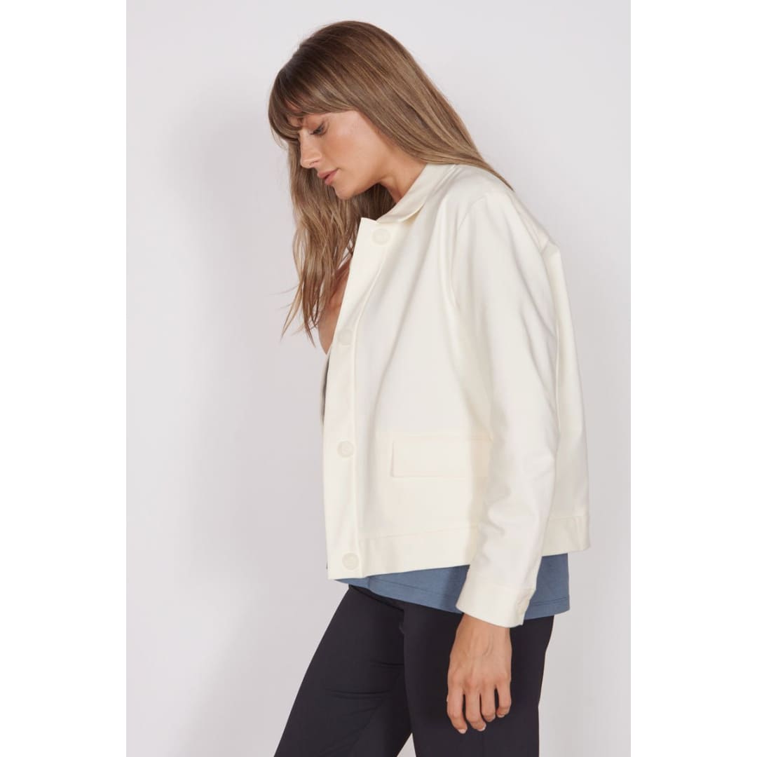 Gaia Cream Oversized Button Up Cropped Jacket | Jeetly.com