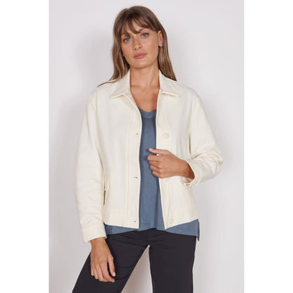 Gaia Cream Oversized Button Up Cropped Jacket | Jeetly.com