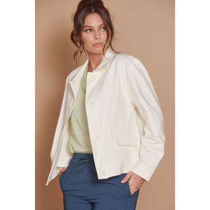 Gaia Cream Oversized Button Up Cropped Jacket | Jeetly.com