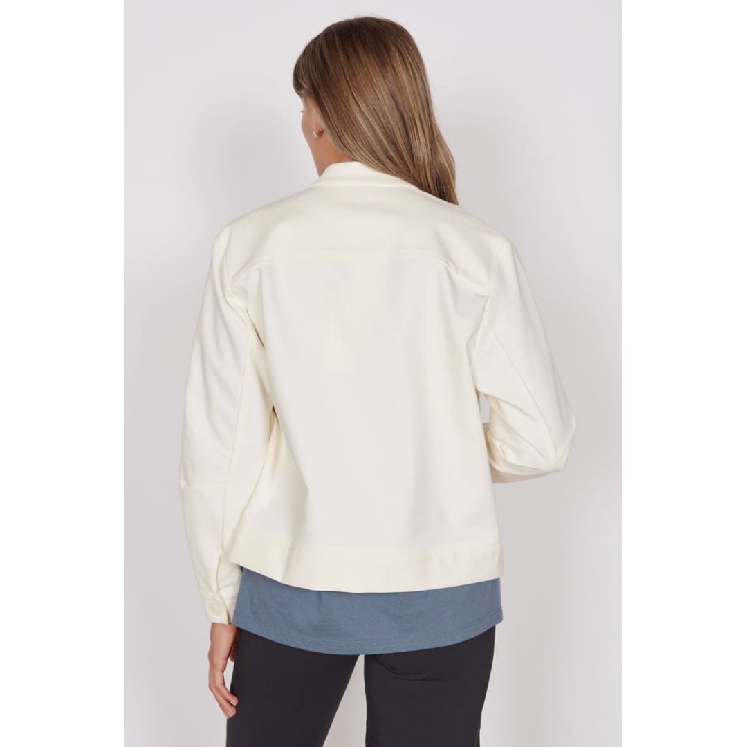 Gaia Cream Oversized Button Up Cropped Jacket | Jeetly.com