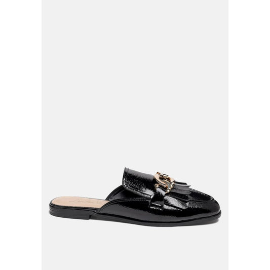 gladioli metal buckled fringe detail mules | London Rag