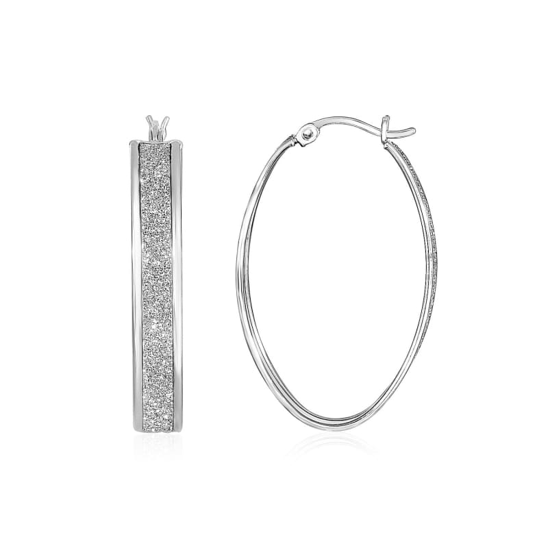 Glitter Textured Oval Hoop Earrings in Sterling Silver | Richard Cannon Jewelry