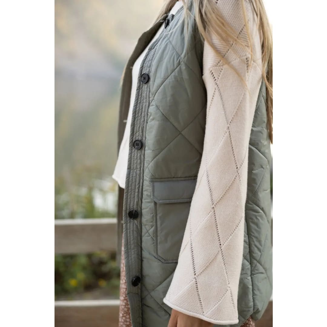Grass Green Quilted Long Vest Jacket with Pockets | Fashionfitz