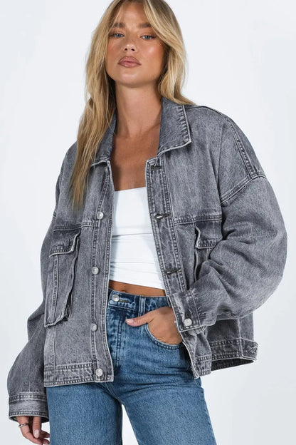 Loose Denim Jacket - Chest Pockets Drop Shoulder-3