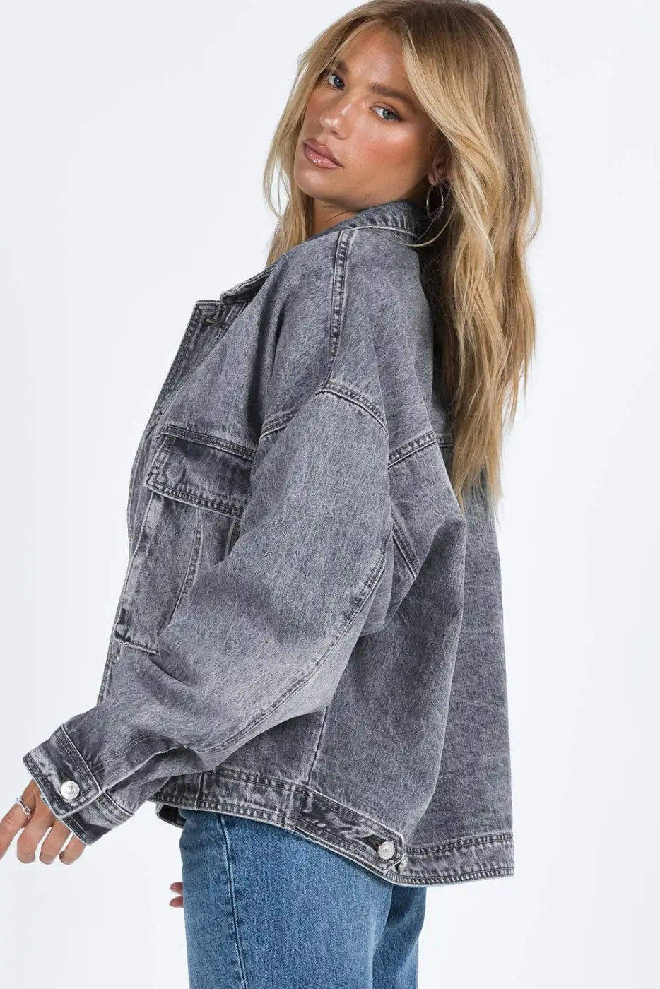 Loose Denim Jacket - Chest Pockets Drop Shoulder-2