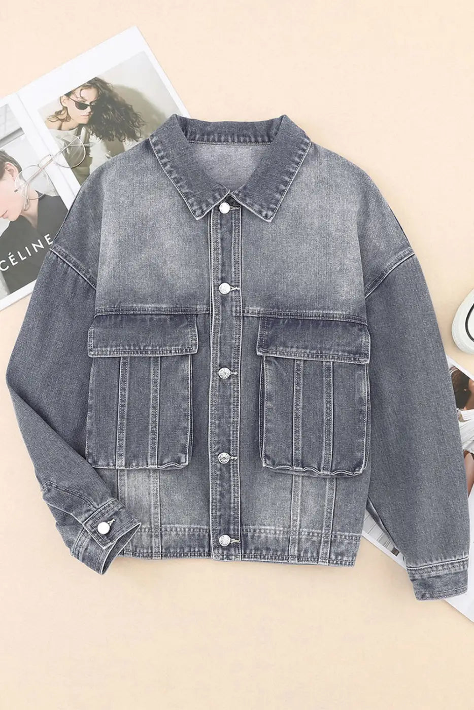 Loose Denim Jacket - Chest Pockets Drop Shoulder-4