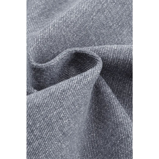 Gray Chest Pockets Drop Shoulder Loose Denim Jacket | Fashionfitz
