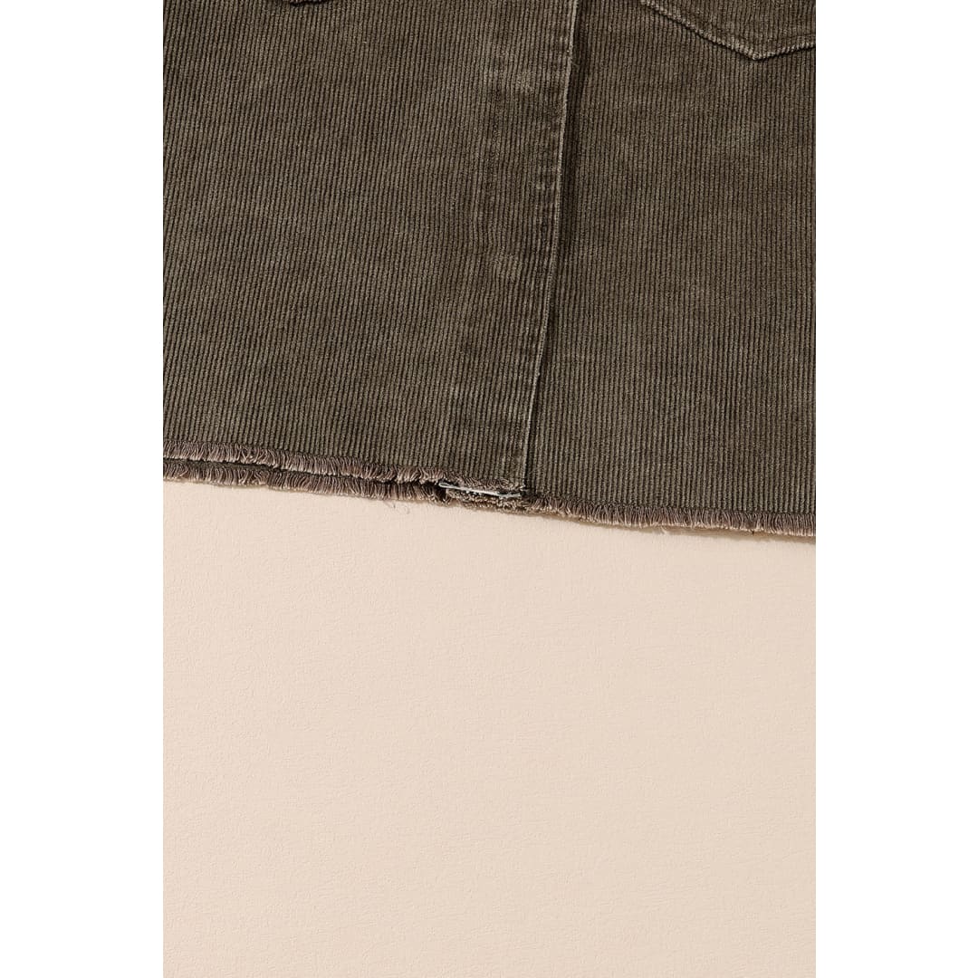 Gray Contrast Snakeskin Trim Pocketed Corduroy Jacket | DropshipClothes