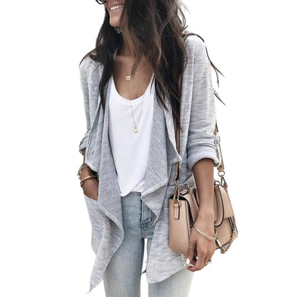 Gray Drape Front Knit Jacket | Fashionfitz