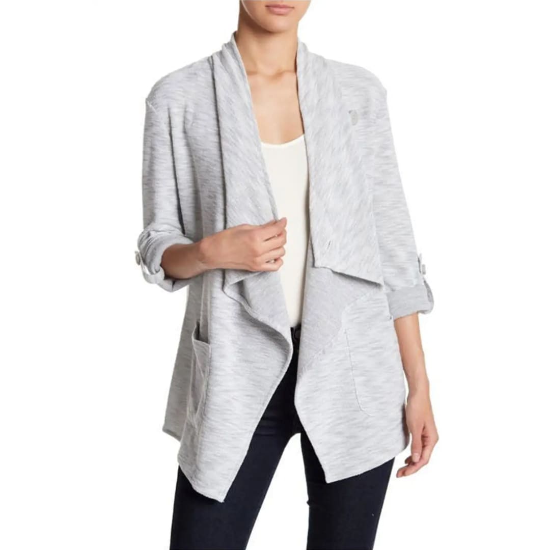 Gray Drape Front Knit Jacket | Fashionfitz