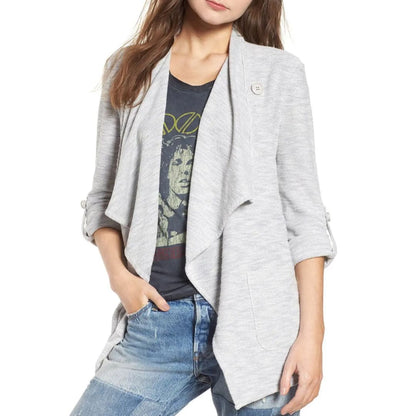 Gray Drape Front Knit Jacket | Fashionfitz