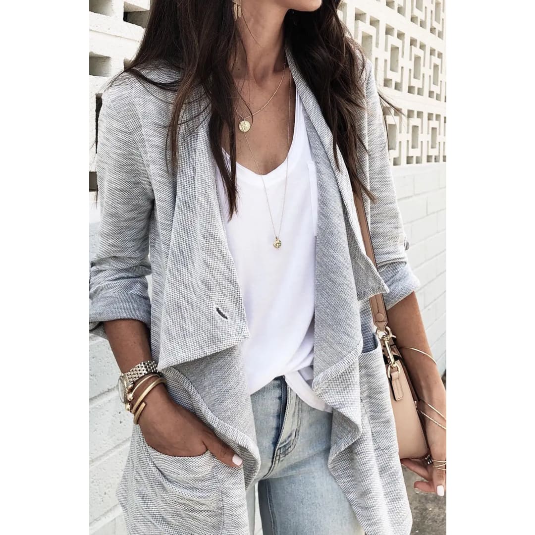 Gray Drape Front Knit Jacket | Fashionfitz