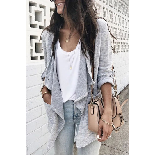 Gray Drape Front Knit Jacket | Fashionfitz
